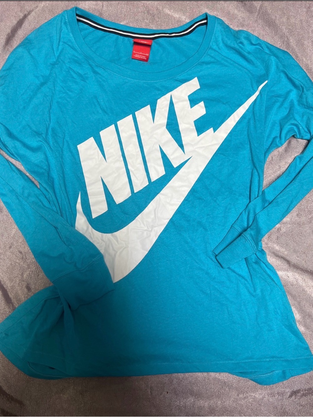 Nike Long-Sleeve Logo Tee - Teal Blue with White Swoosh